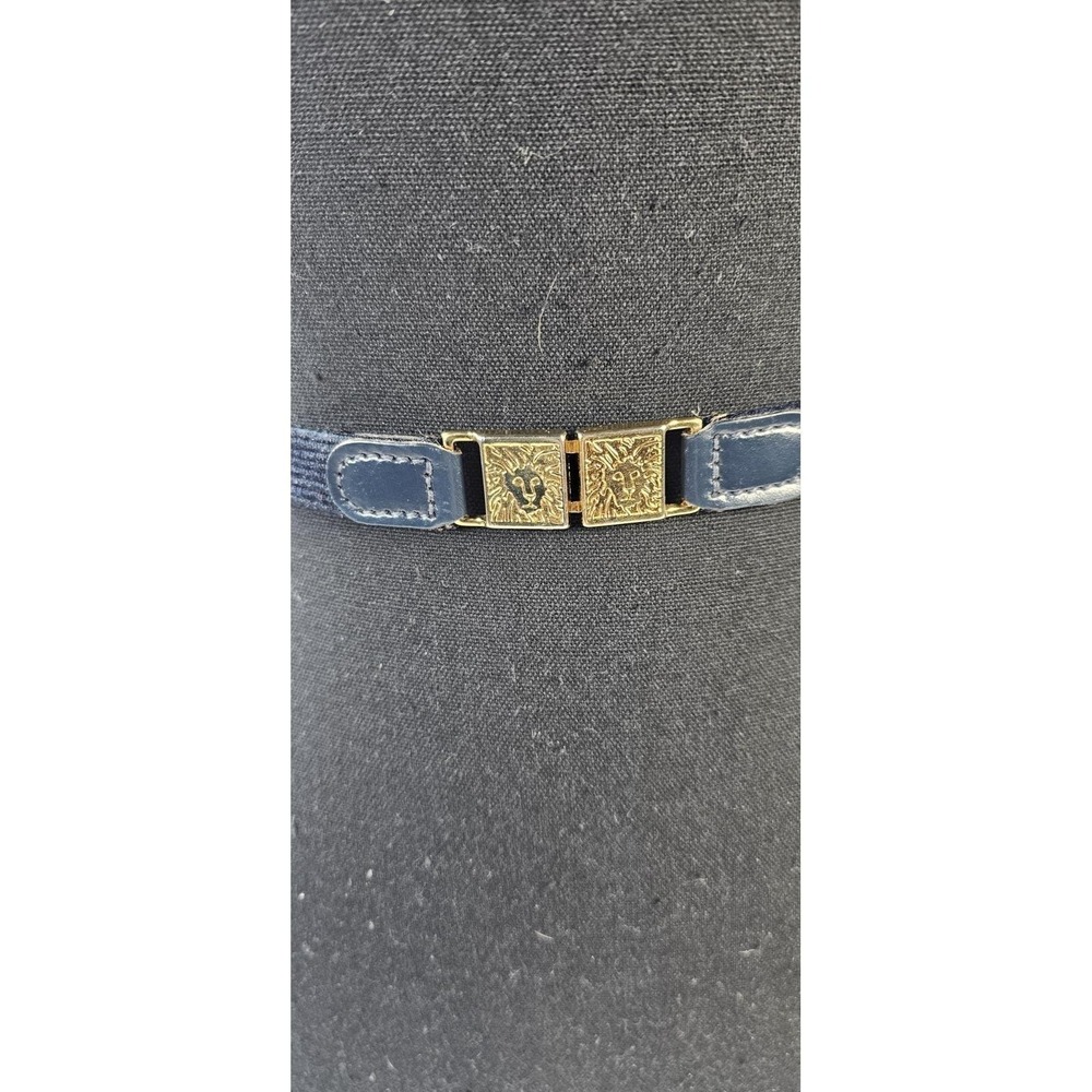 Anne Klein Navy Stretch Belt Gold Lion Buckle Skinny Waist Belt Womens OS